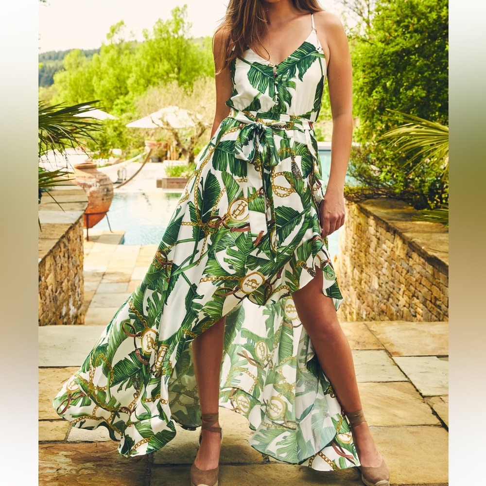 Asymmetrical Green and White Leaf Print Dress NWT Holland Cooper UK